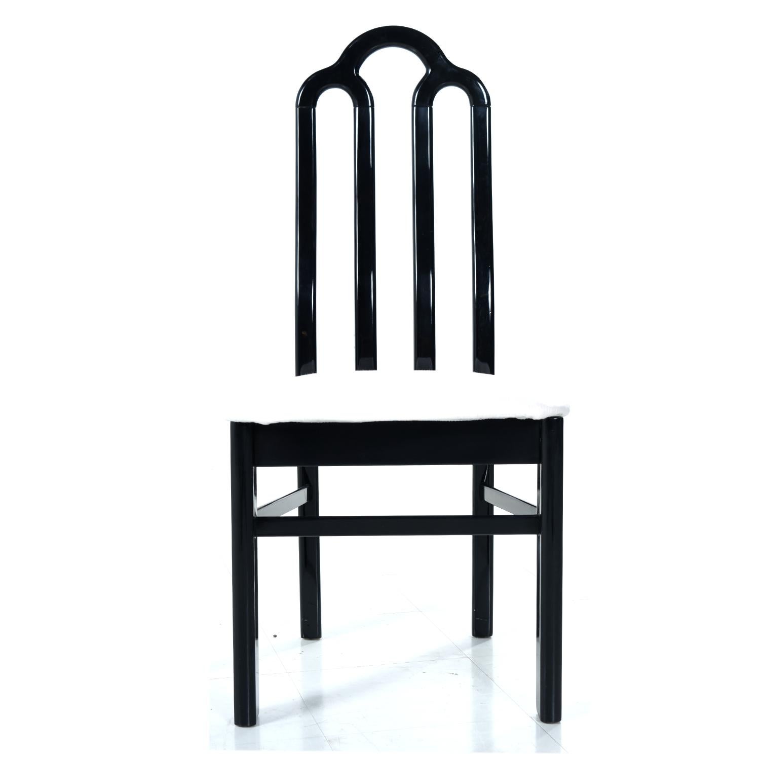 Belgian Black Marble Dining Table & Asian Modern Black Lacquer Dining Chairs Set For Sale 3