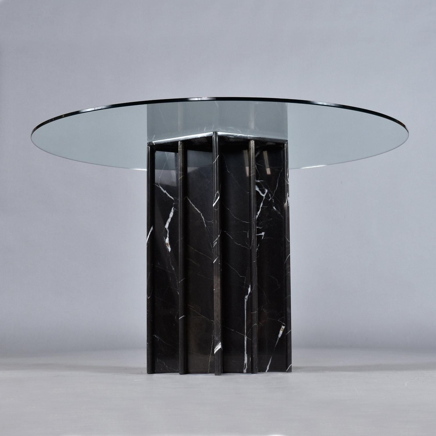 Belgian Black Marble Dining Table & Asian Modern Black Lacquer Dining Chairs Set For Sale 6