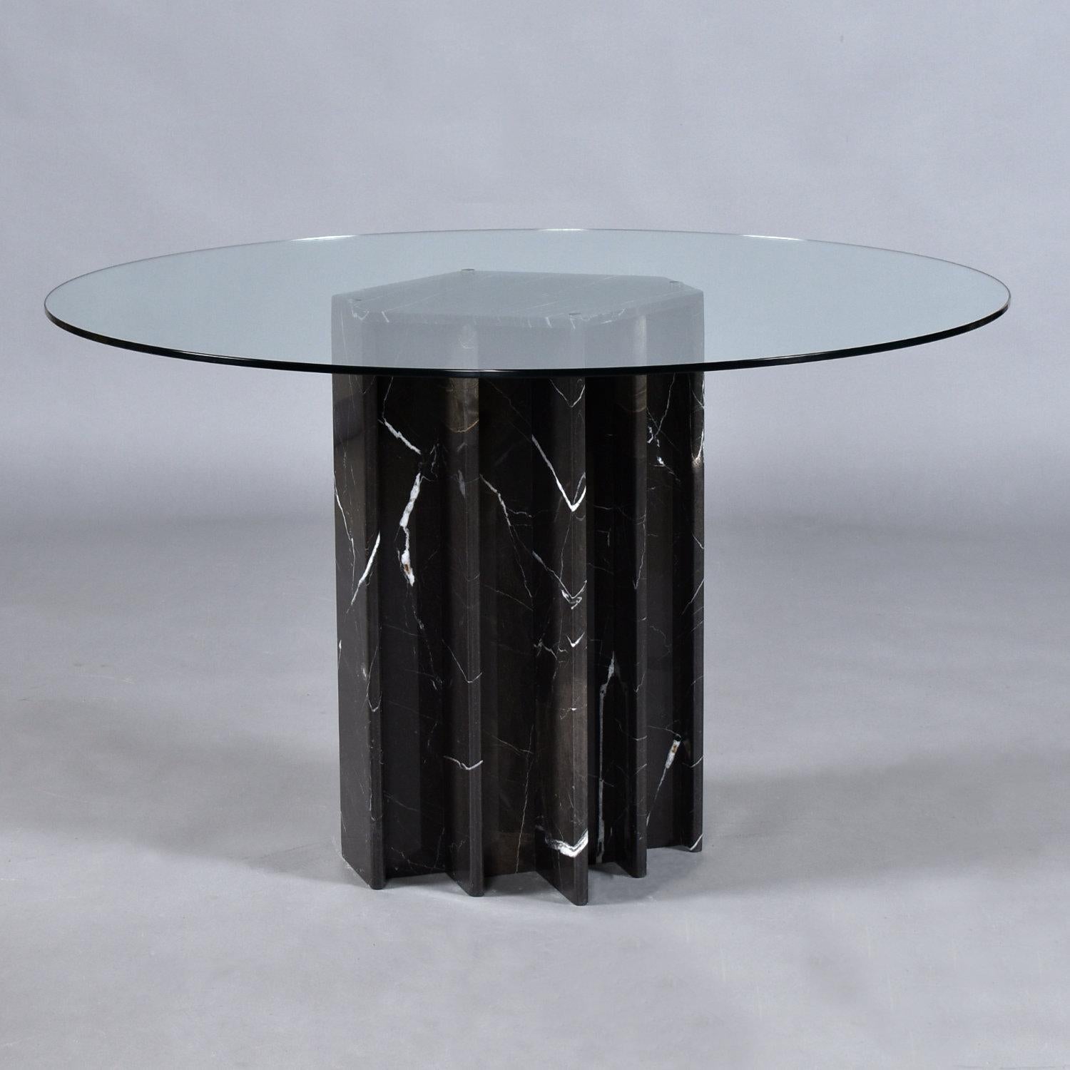 Belgian Black Marble Dining Table & Asian Modern Black Lacquer Dining Chairs Set For Sale 8