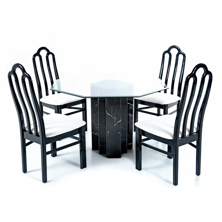 Belgian Black Marble Dining Table And Asian Modern Black Lacquer Dining Chairs Set For Sale At 1stdibs