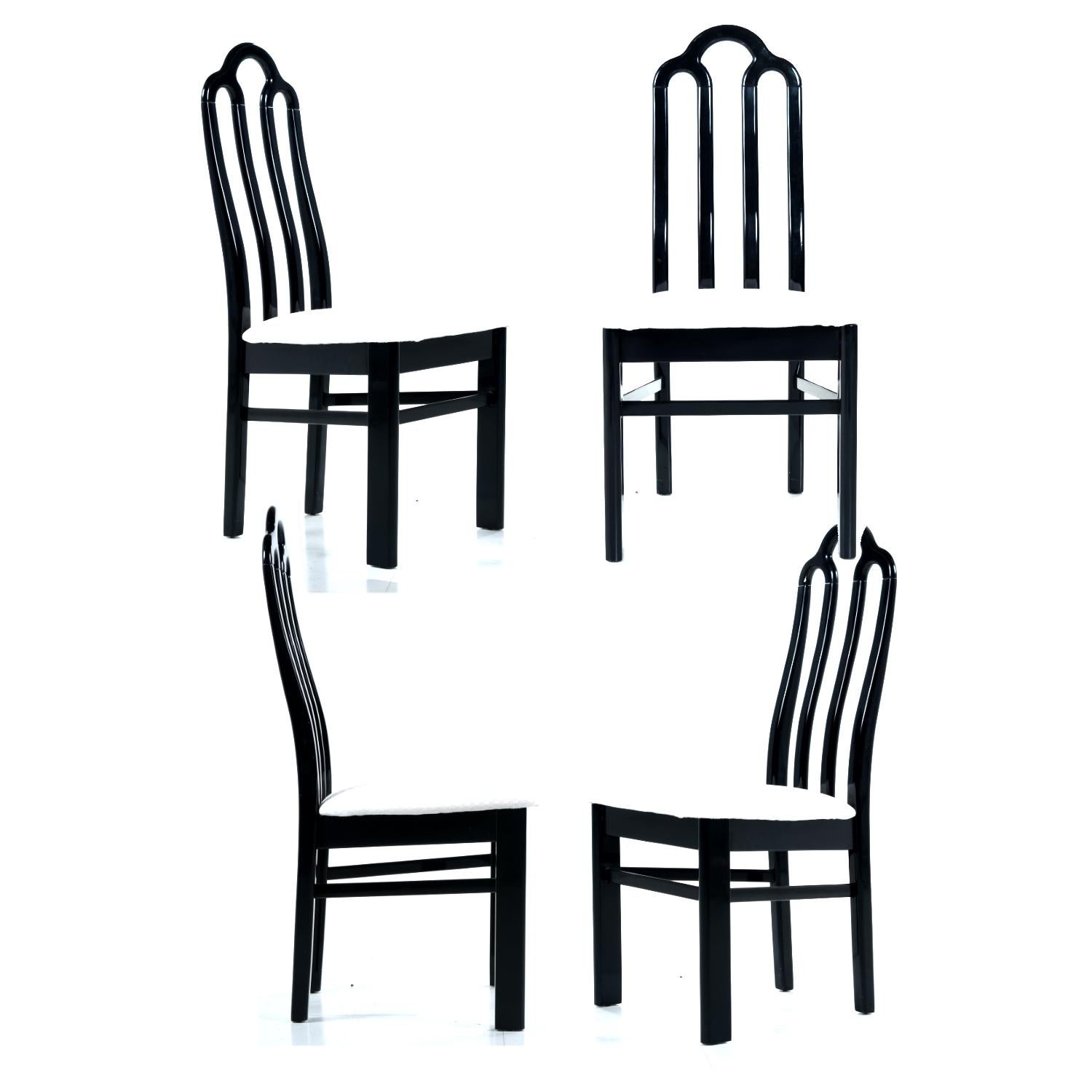 Belgischer Esstisch aus schwarzem belgischem Marmor und Esszimmerstühle aus schwarzem Lack, Asian Modern, Set (Chinoiserie) im Angebot