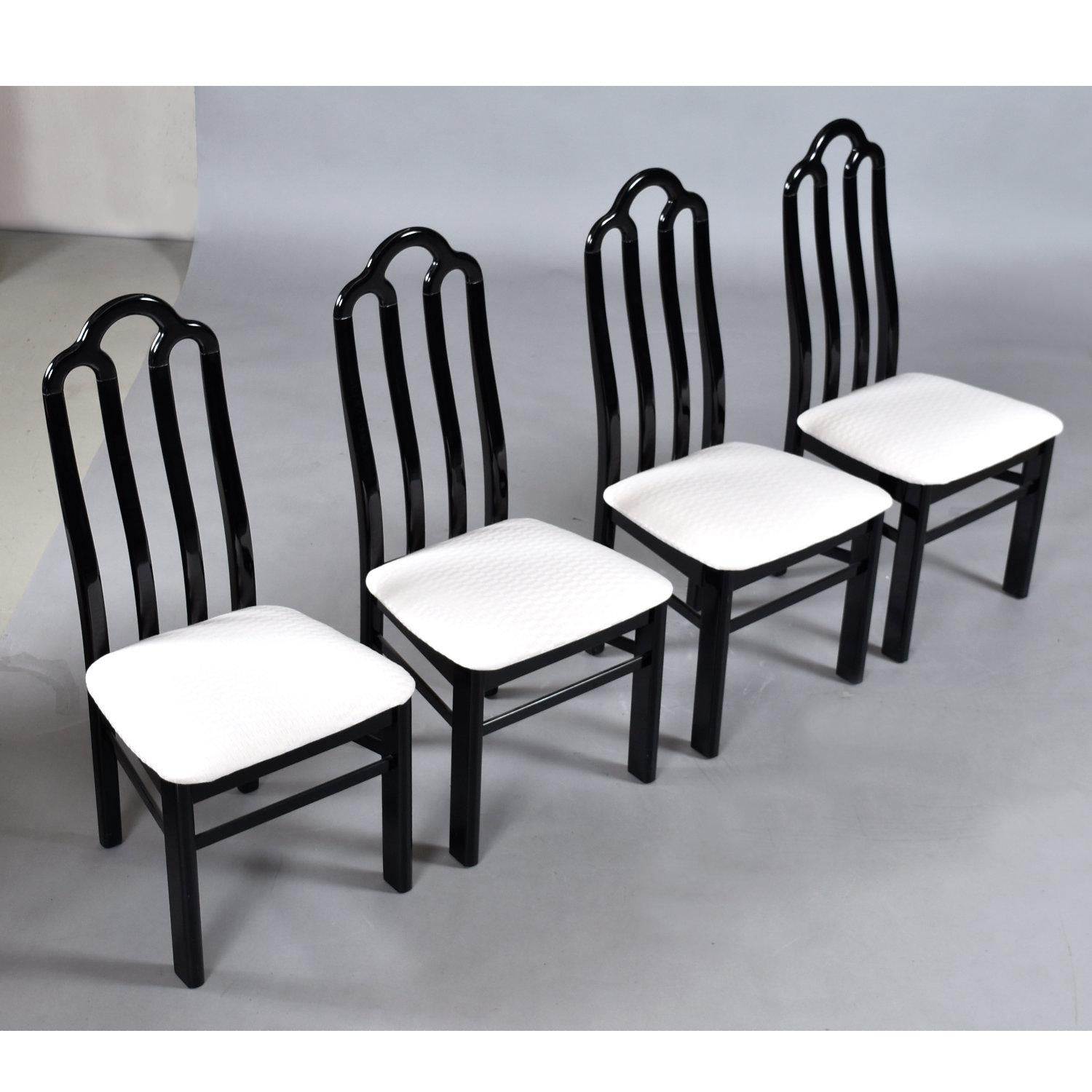 Chinoiserie Belgian Black Marble Dining Table & Asian Modern Black Lacquer Dining Chairs Set For Sale
