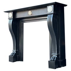 Belgian Black Marble Fireplace And Statuary White Mascarons, 19th Century