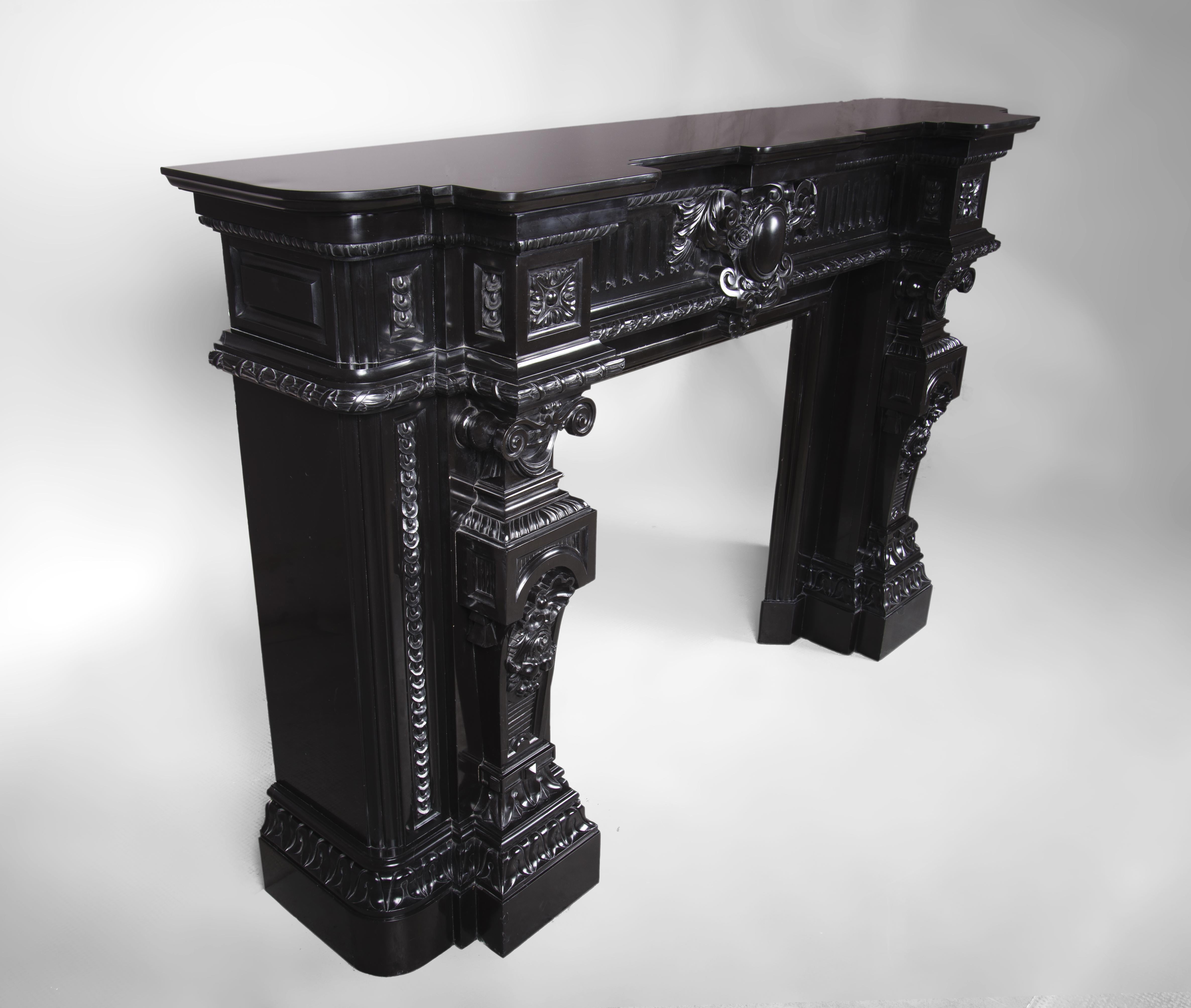French Belgian Black Marble Mantel, 19th Century For Sale
