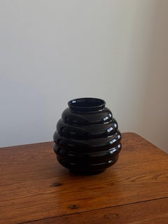 Sculptural Black Opaline Glass Vase, Belgium, Mid-20th Century Design