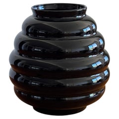 Sculptural Black Opaline Glass Vase, Belgium, Mid-20th Century Design