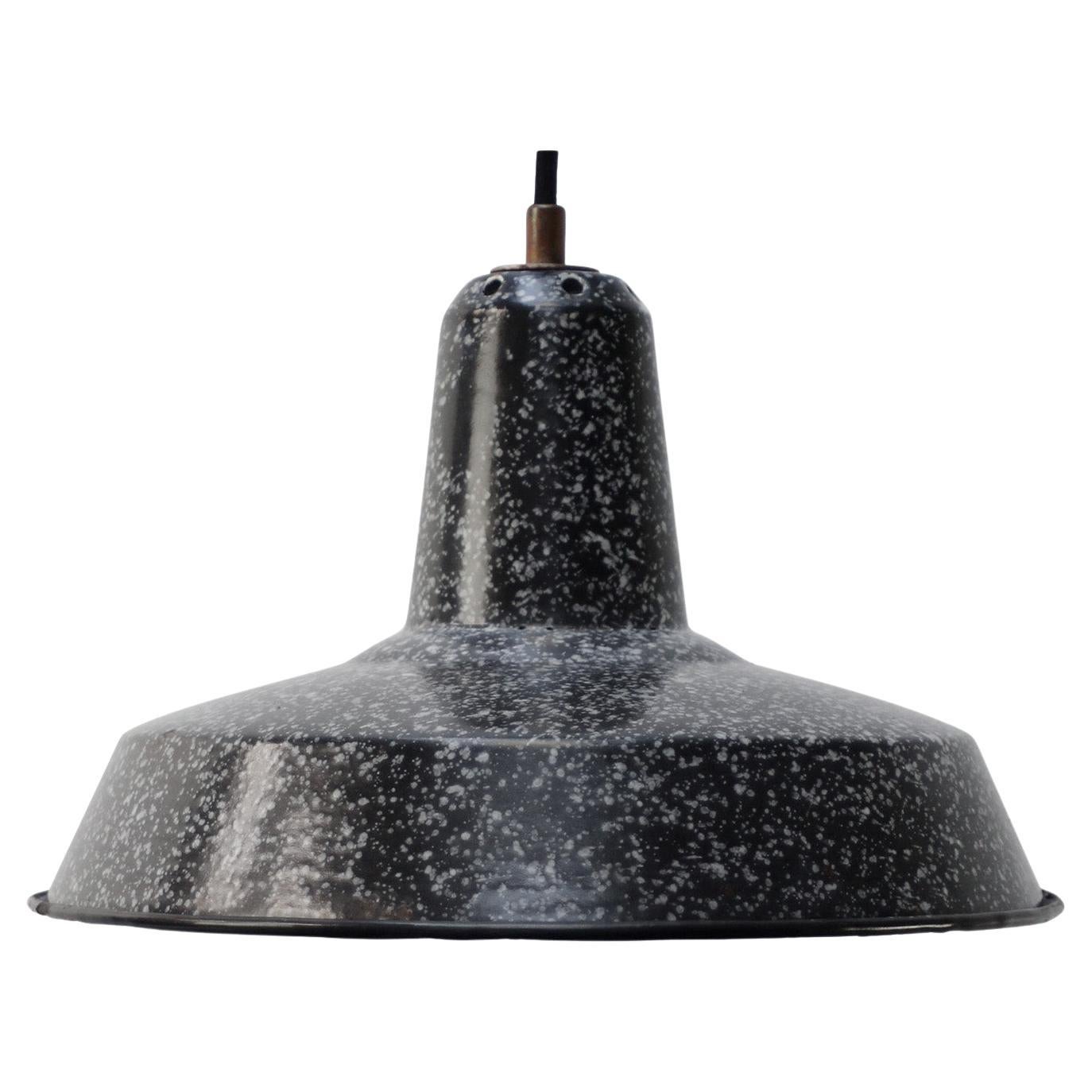 Belgian Black Speckled Enamel Vintage Industrial Pendant Light