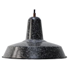 Belgian Black Speckled Enamel Vintage Industrial Pendant Light