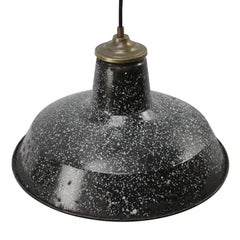 Belgische schwarz gesprenkelte Emaille Vintage Industrial Pendelleuchte