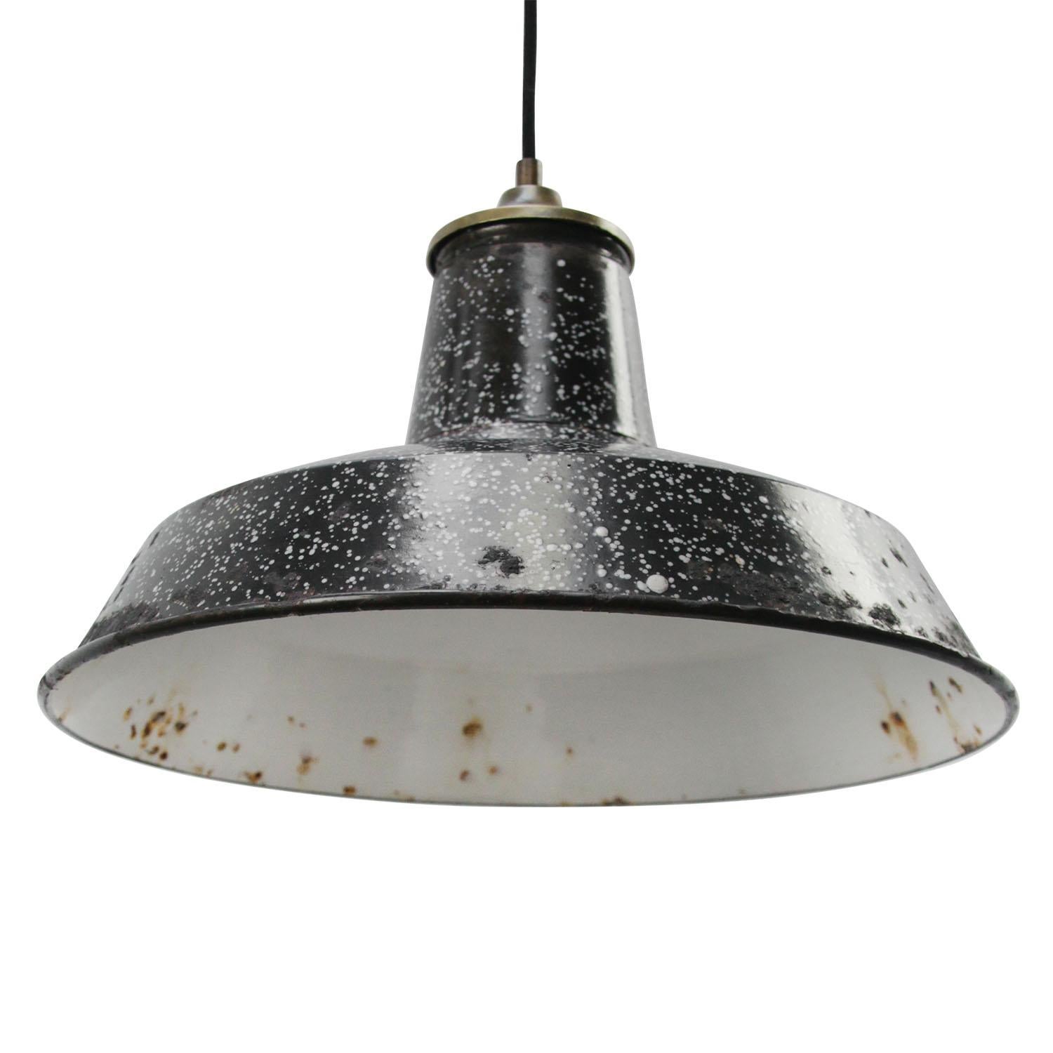 Belgian Black Speckled Enamel Vintage Industrial Pendant Lights In Good Condition For Sale In Amsterdam, NL