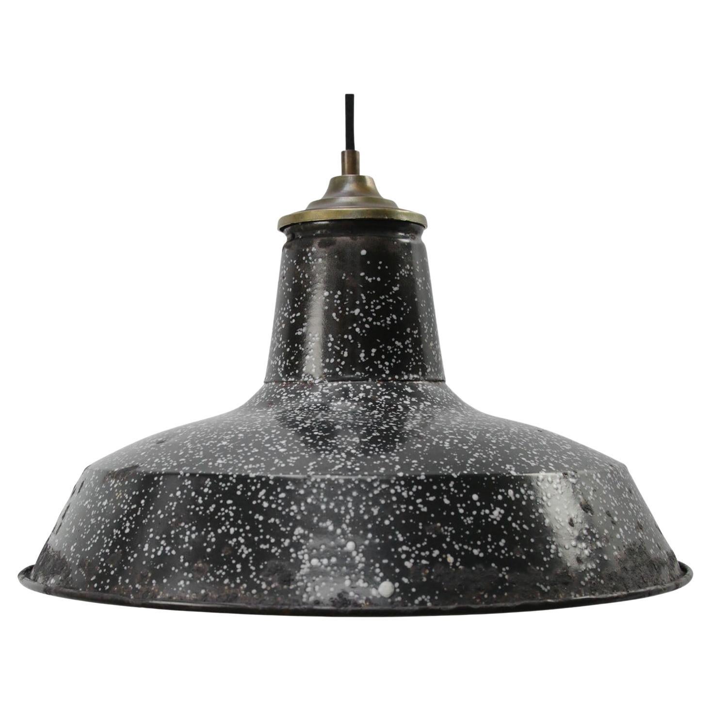 Lampes à suspension industrielles vintage belges en émail noir moucheté