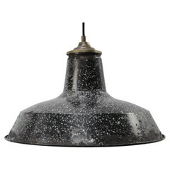 Belgian Black Speckled Enamel Vintage Industrial Pendant Lights