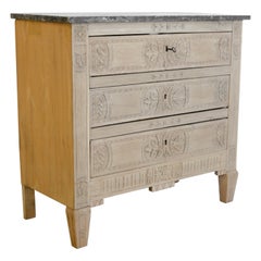 Belgian Bleached Oak and Marble Chest of Drawers