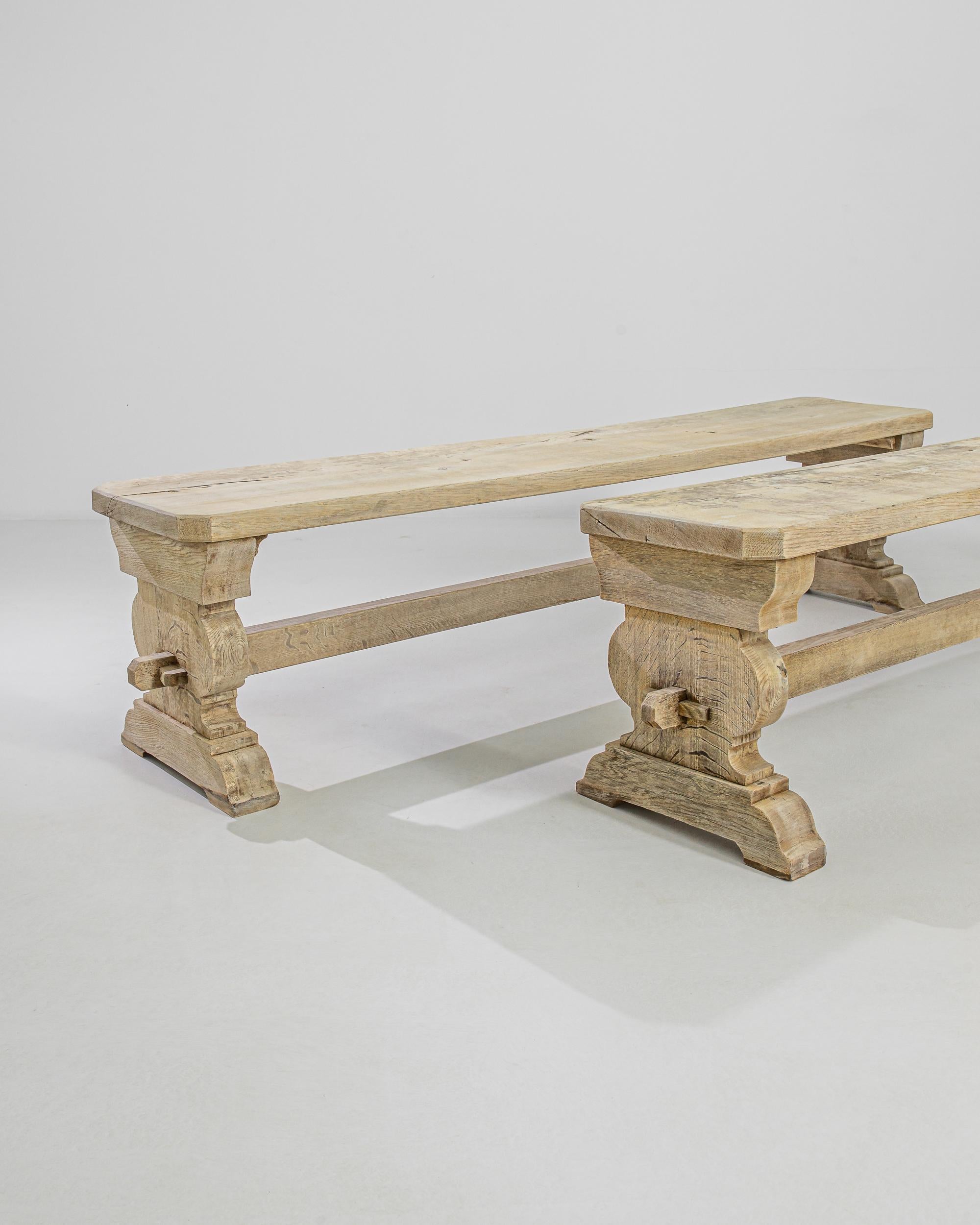 Late 20th Century Belgian Bleached Oak Benches, a Pair