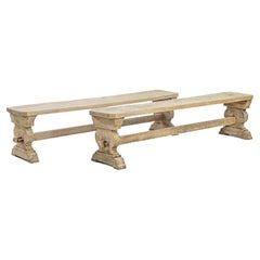 Belgian Bleached Oak Benches, a Pair