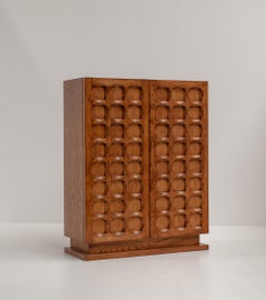 Belgian Blonde Oak Brutalist Cabinet, 1970s