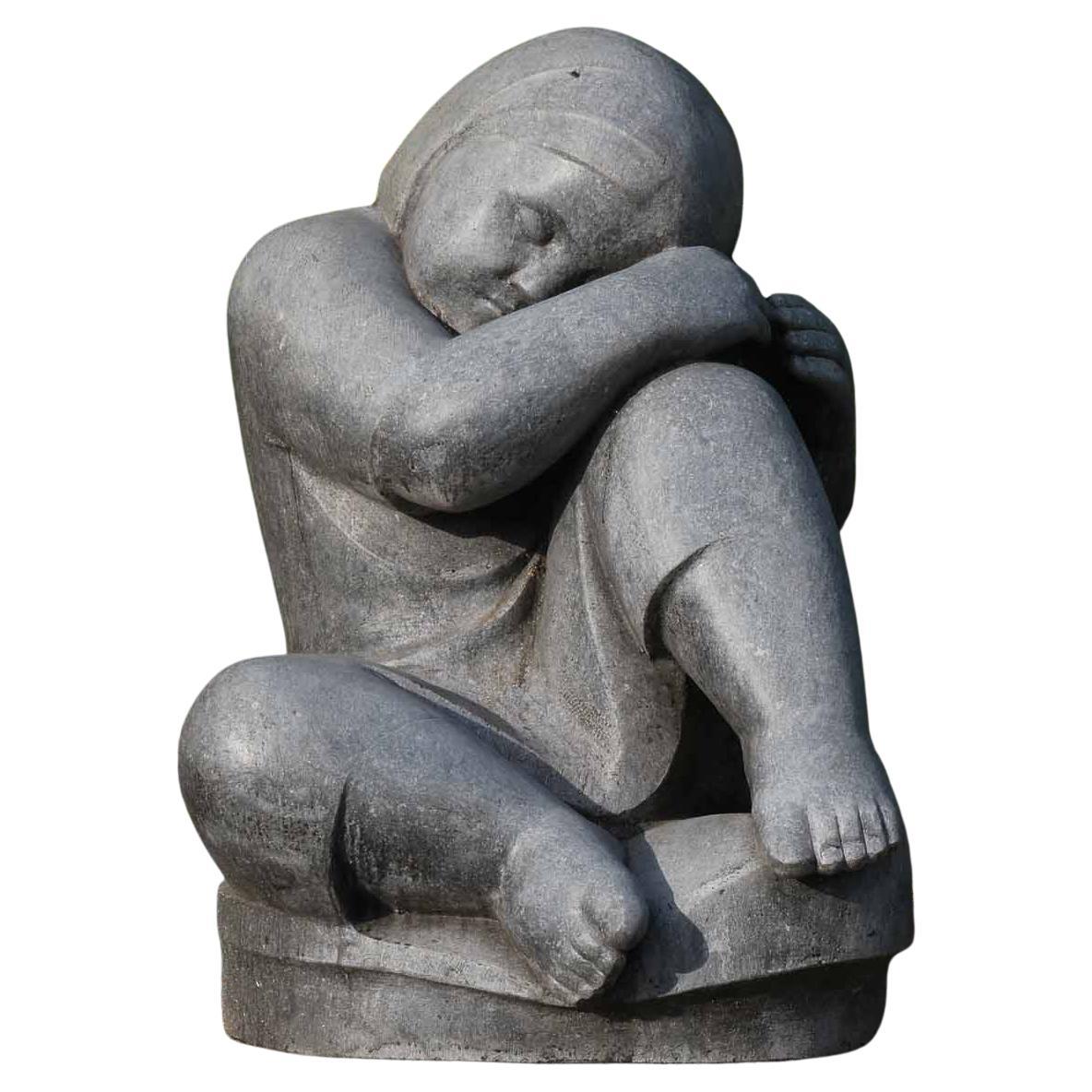 Belgian Blue Stone Statue by Jan Keustermans For Sale