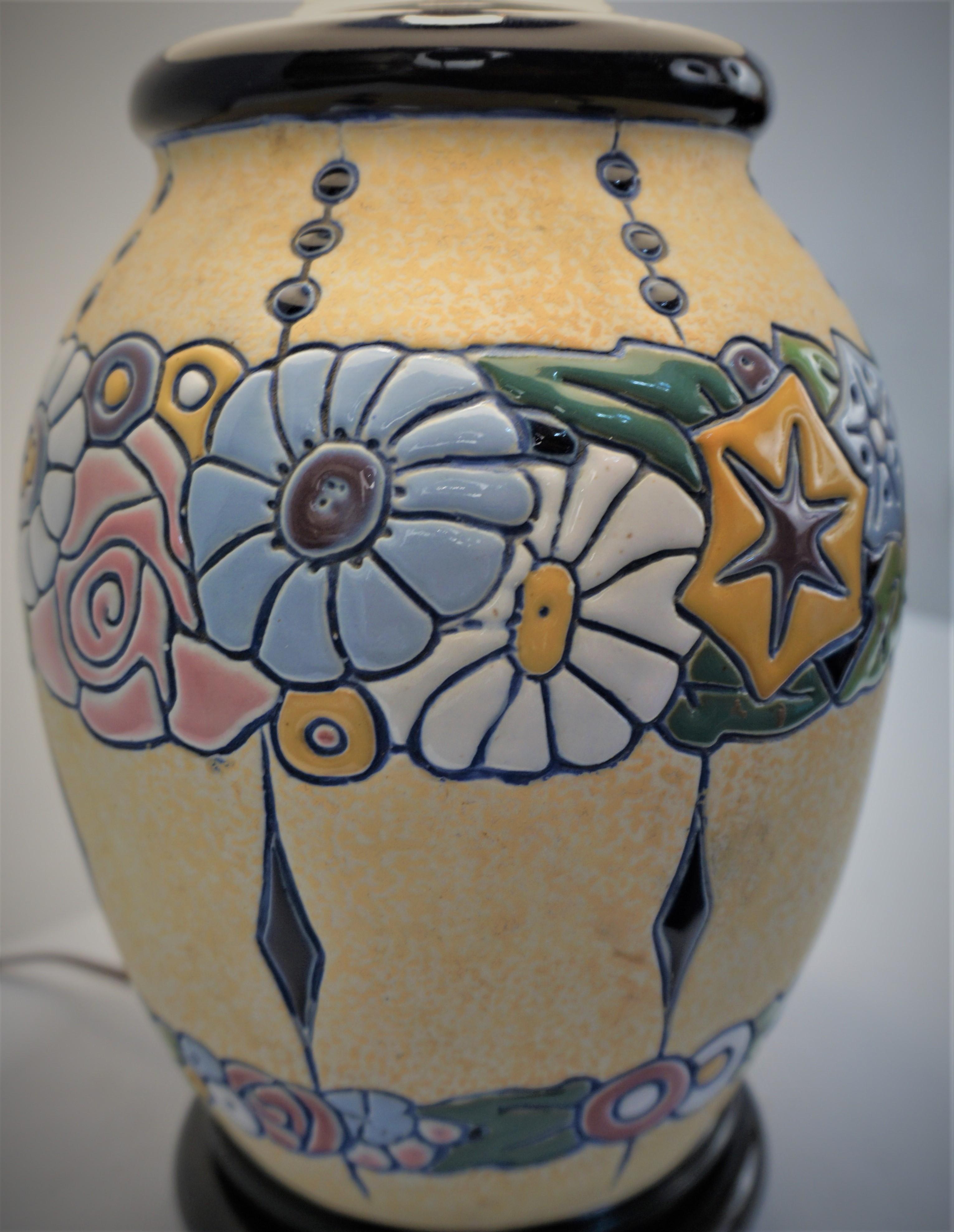 Mid-20th Century Belgian Boch Freres Keramis Pottery Vase Table Lamp