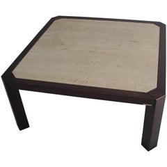 Belgian Brass and Travertine Stone Coffee Table by Fedam, 1980s