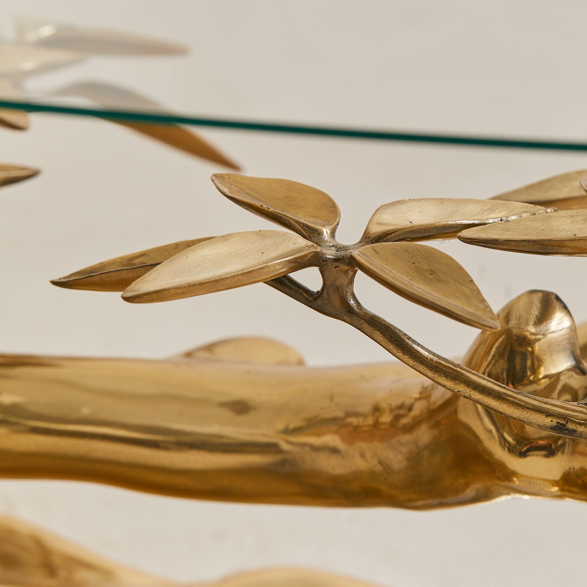 Belgian Brass Bonsai Coffee Table with Ellipse Glass Top by Willy Daro, 1970s in vendita 3