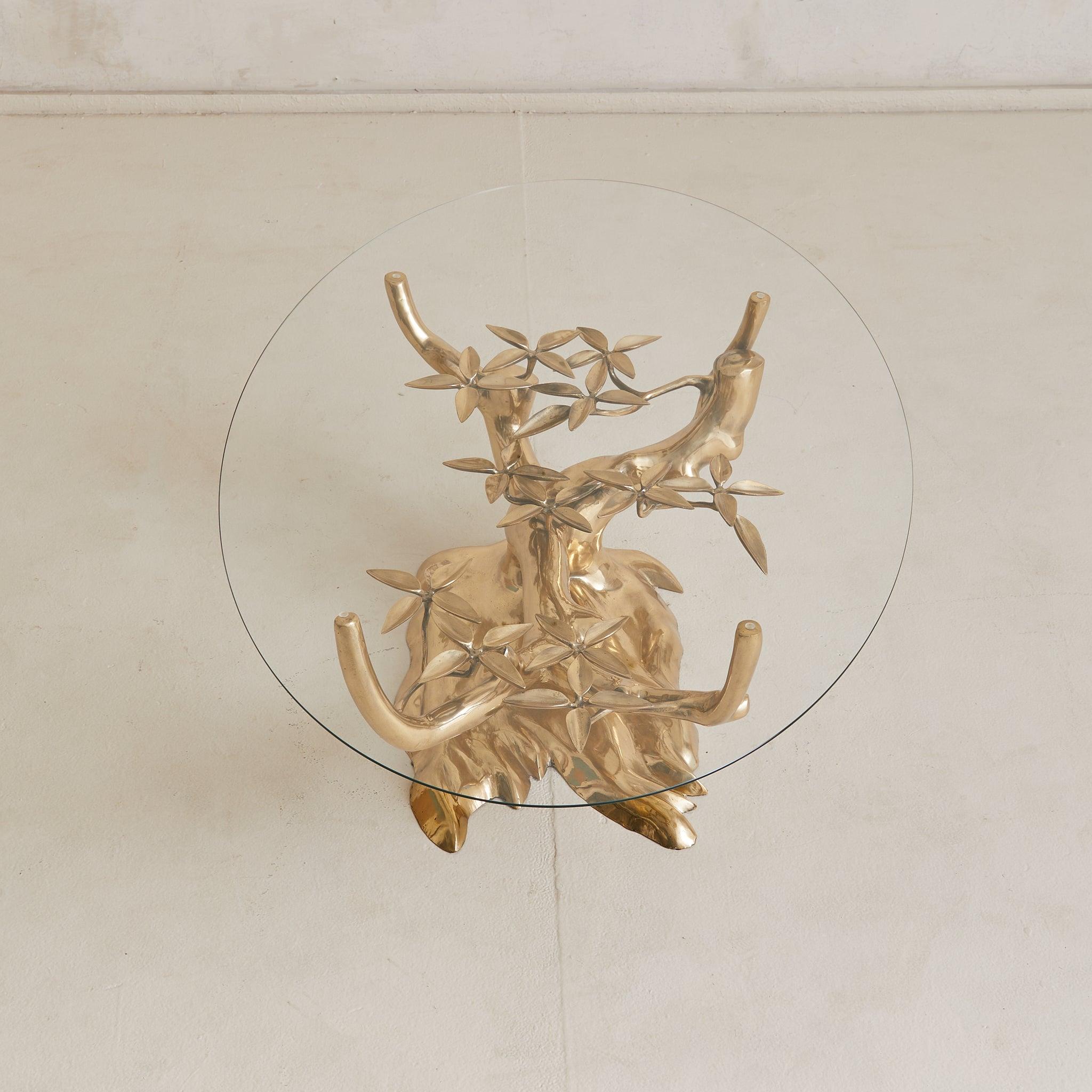 Belga Belgian Brass Bonsai Coffee Table with Ellipse Glass Top by Willy Daro, 1970s in vendita