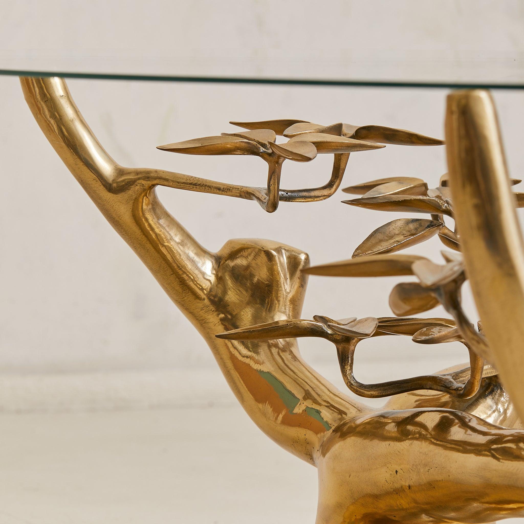 Fine XX secolo Belgian Brass Bonsai Coffee Table with Ellipse Glass Top by Willy Daro, 1970s in vendita