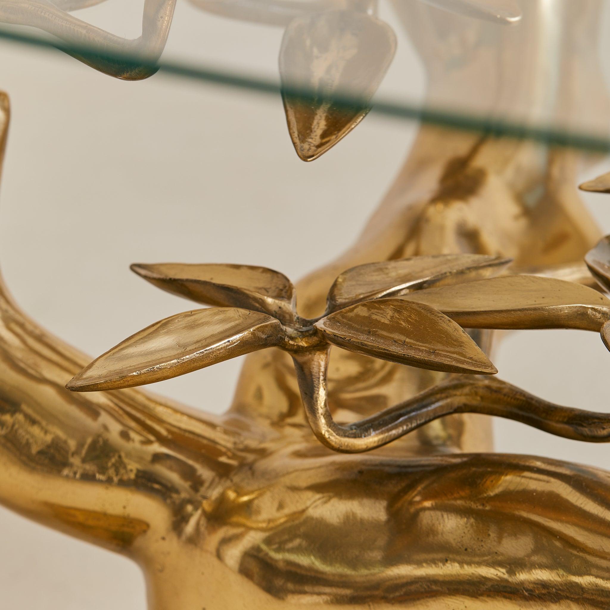 Belgian Brass Bonsai Coffee Table with Ellipse Glass Top by Willy Daro, 1970s in vendita 1