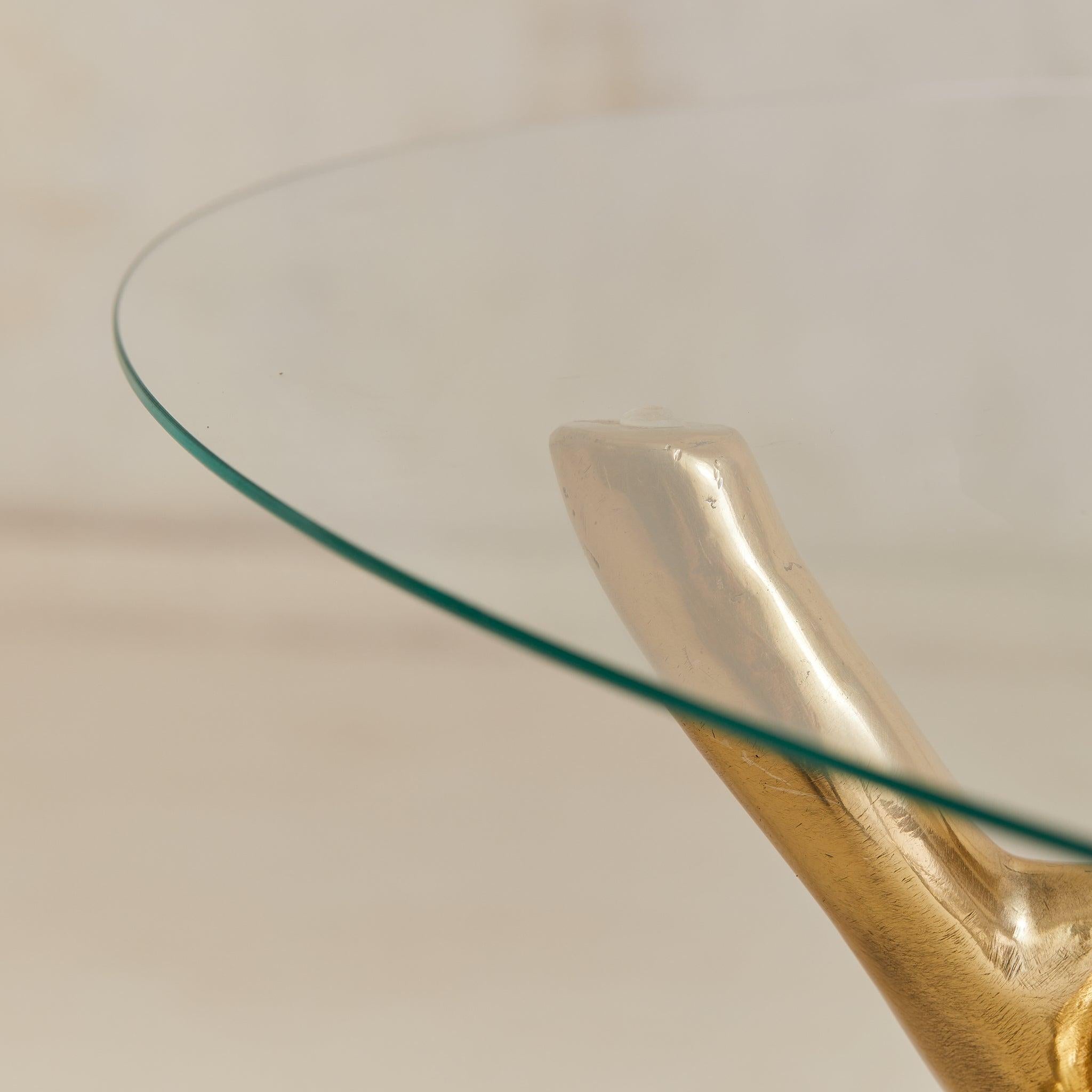 Belgian Brass Bonsai Coffee Table with Ellipse Glass Top by Willy Daro, 1970s in vendita 2