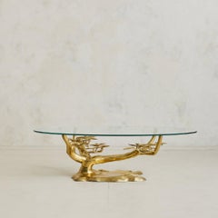 Belgian Brass Bonsai Coffee Table with Oval Glass Top by Willy Daro, 1970s