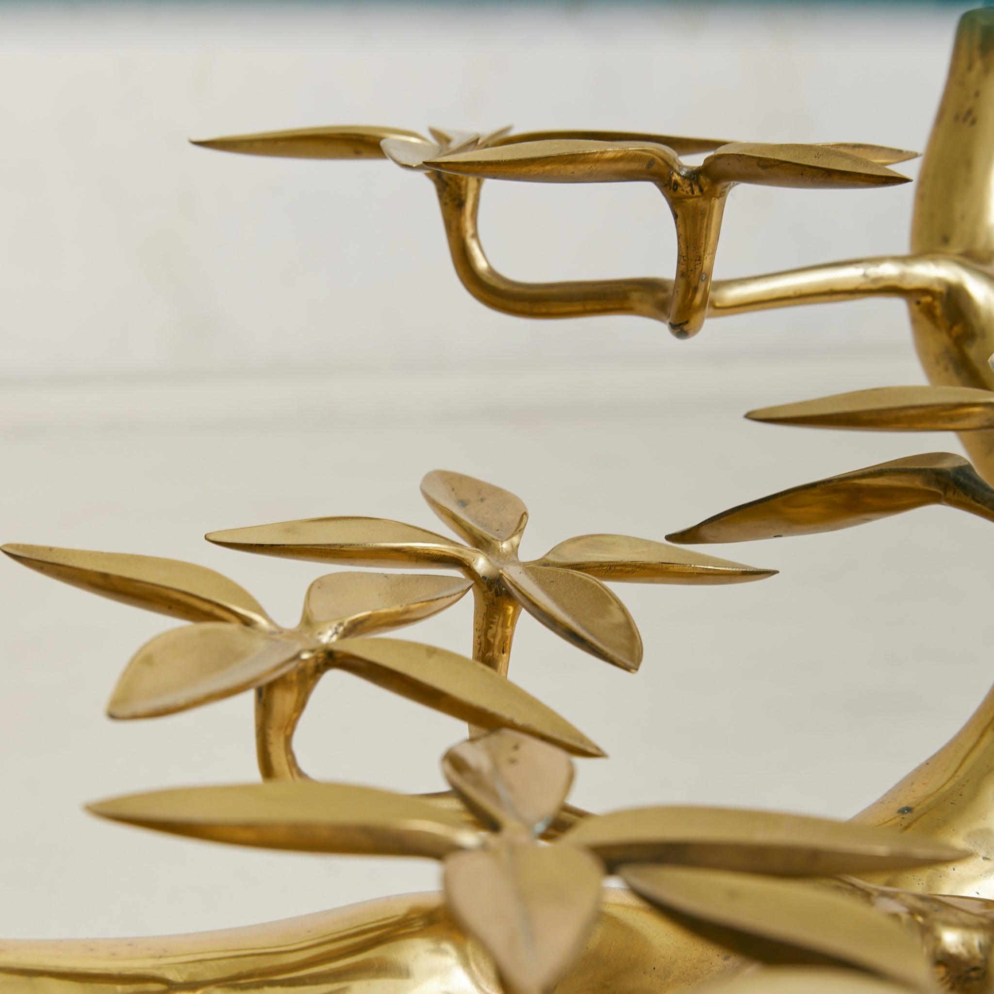 Belgian Brass Bonsai Coffee Table with Oval Glass Top by Willy Daro, 1970s (Messing) im Angebot