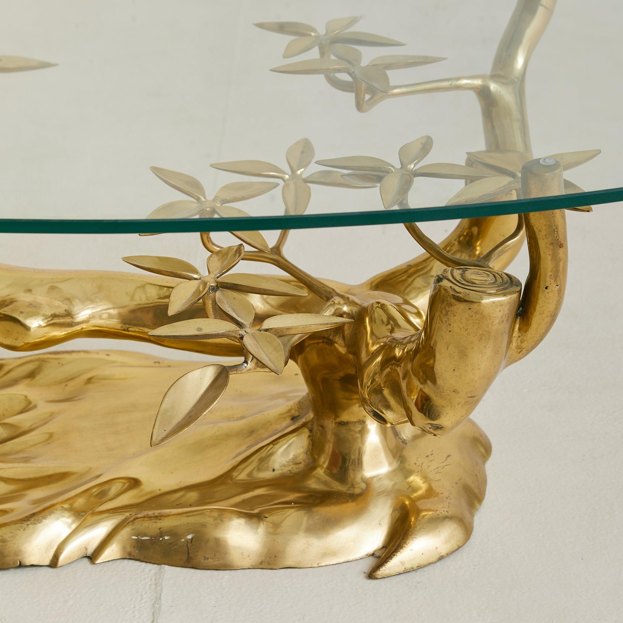 Belgian Brass Bonsai Coffee Table with Oval Glass Top by Willy Daro, 1970s im Angebot 1