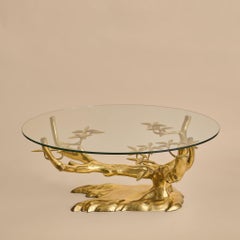 Belgian Brass Bonsai Round Glass Top Coffee Table by Willy Daro No. 01, 1970s