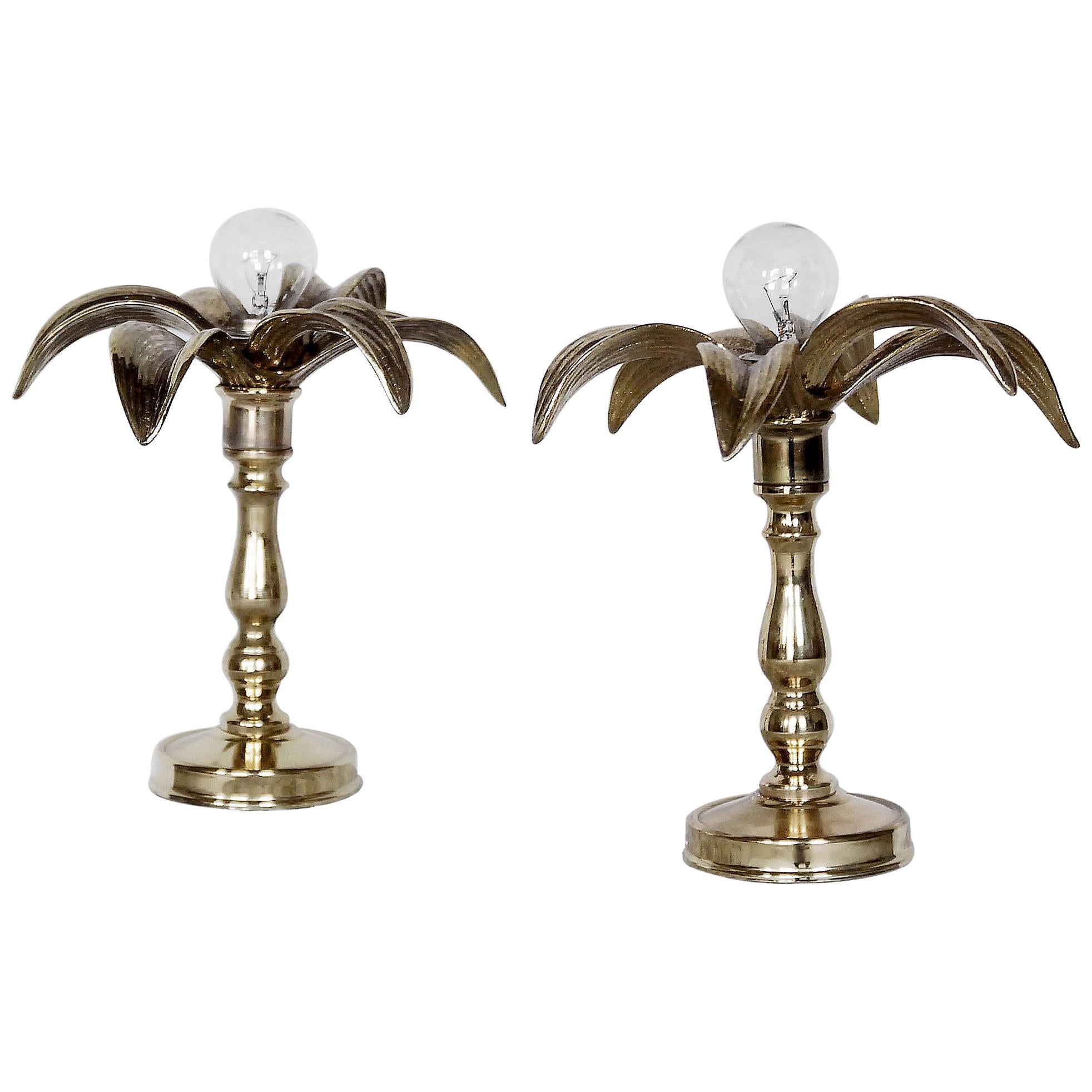 Belgian Brass Hollywood Regency Lamps from Massive, 1970s, Set of 2 For Sale