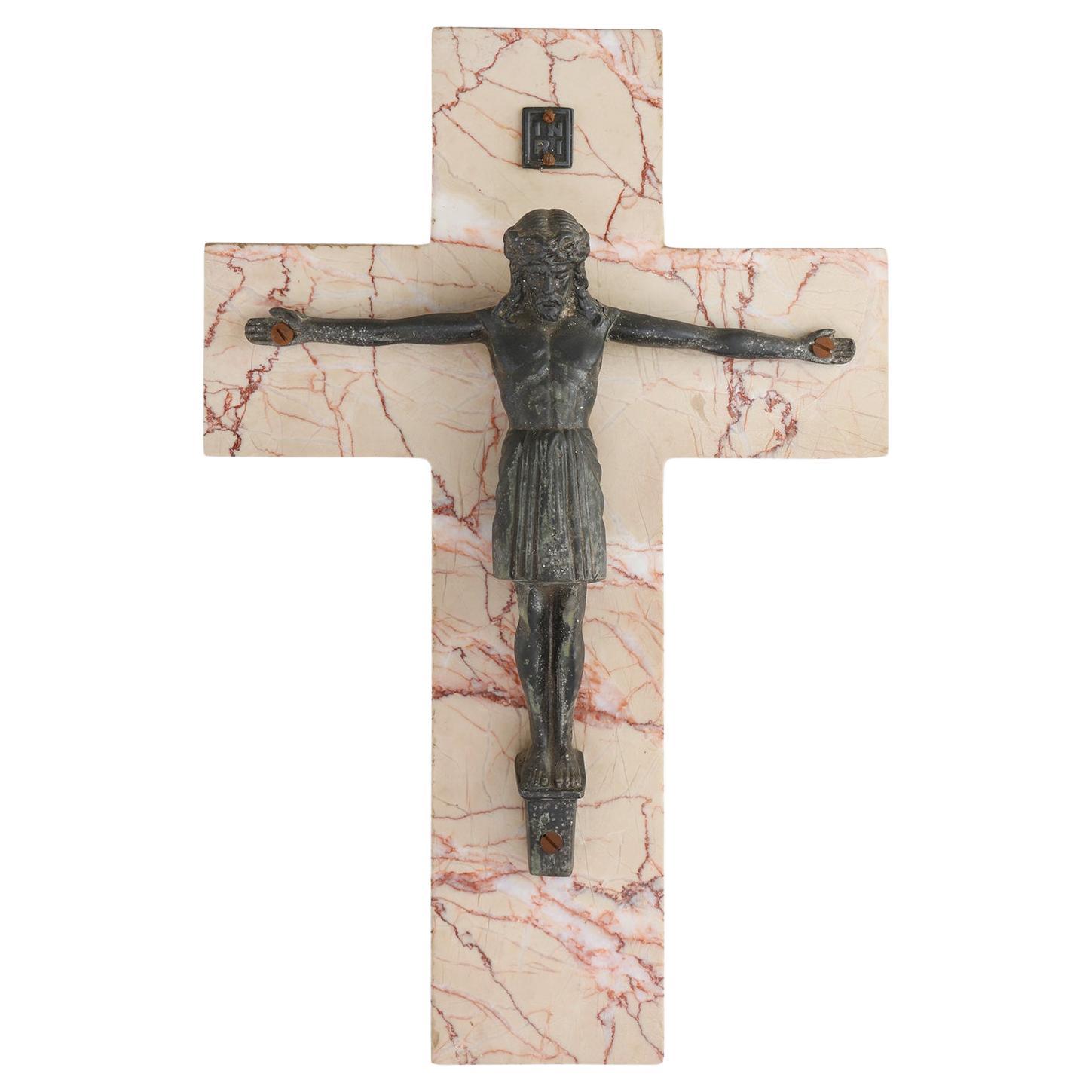 Belgian Bronze and Marble Crucifix, circa 1920