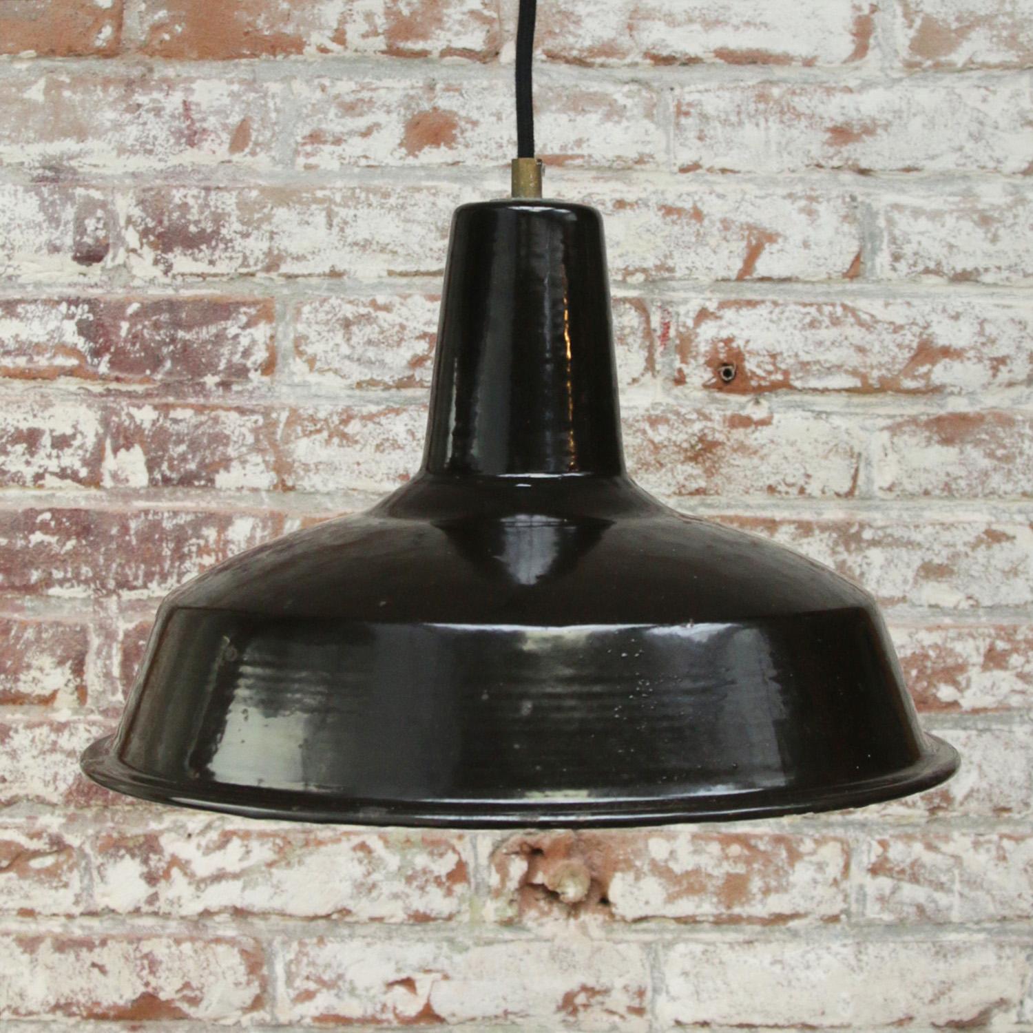 Belgian Brown Enamel Vintage Industrial Pendant Lights by Reluma For Sale 1