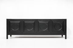 Belgian Brutalist Black Oak Geometric Sideboard, 1970s