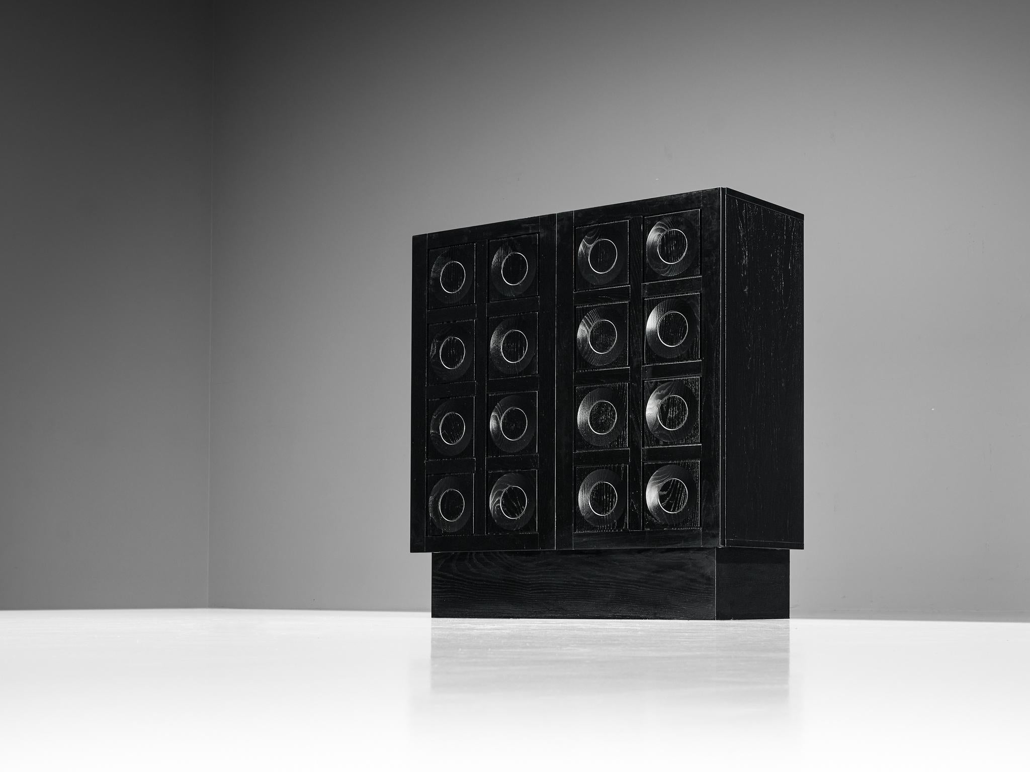 Late 20th Century Belgian Brutalist Cabinet in Black Lacquered Ash