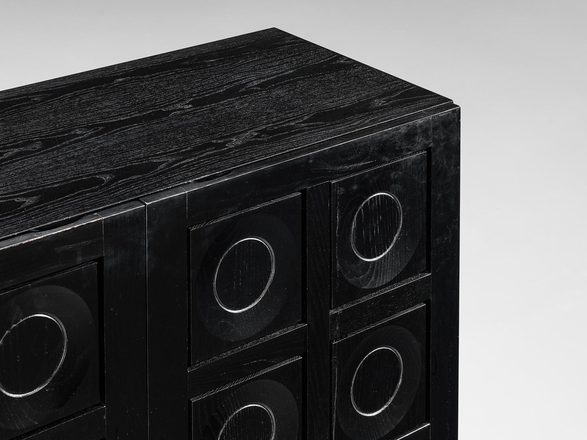 Glass Belgian Brutalist Cabinet in Black Lacquered Ash