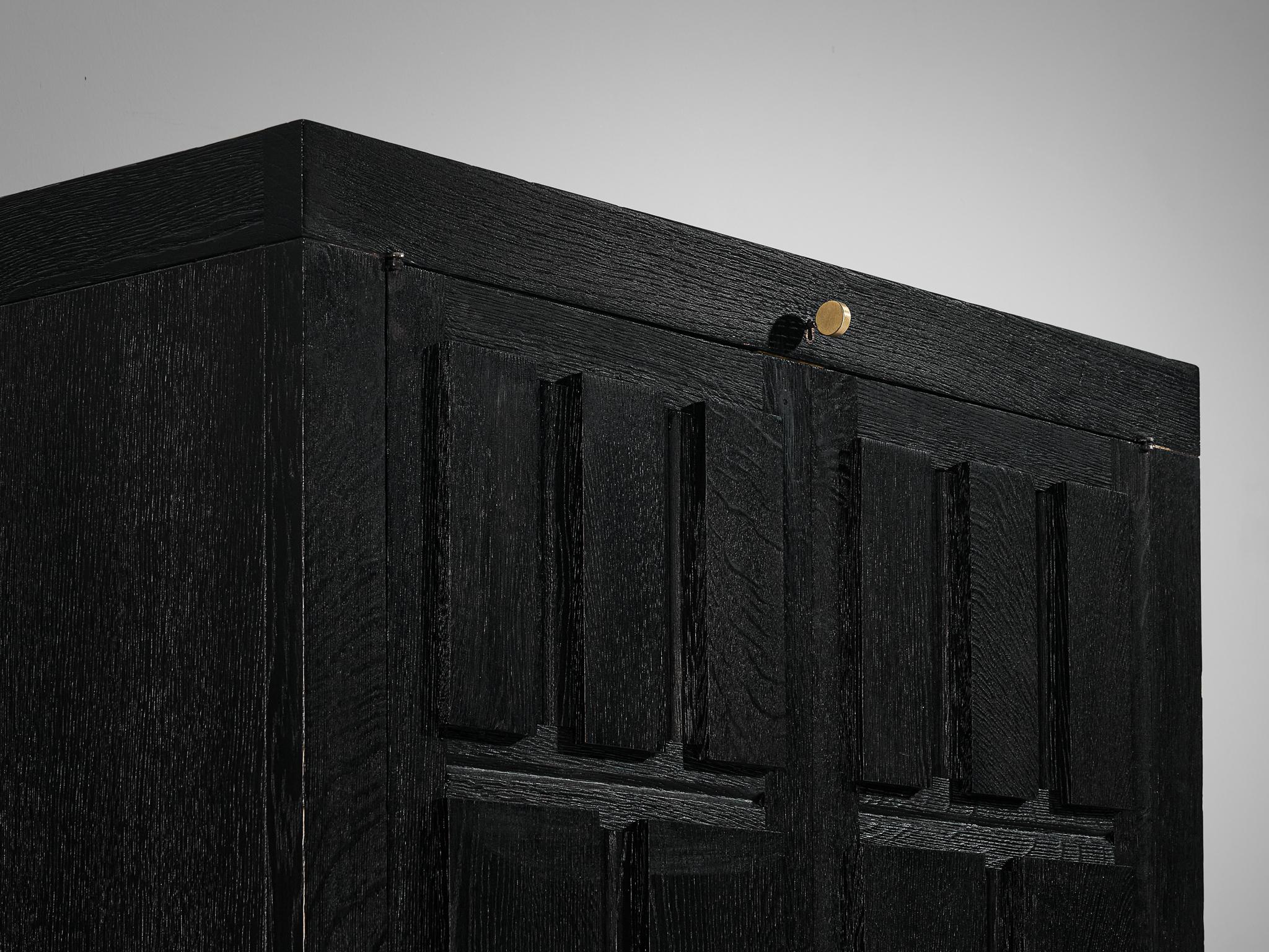 Late 20th Century Belgian Brutalist Cabinet in Black Lacquered Oak  For Sale