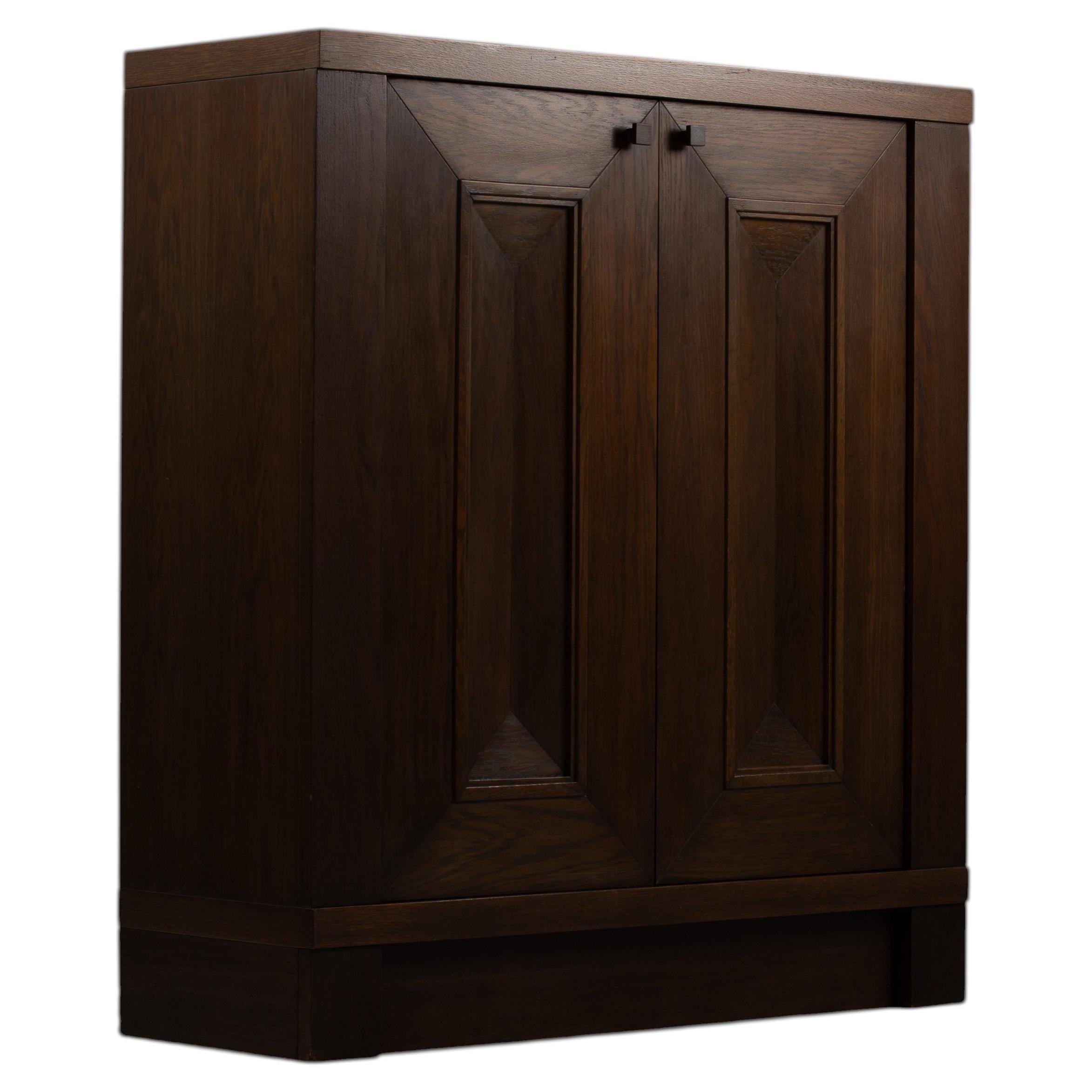 Belgian Brutalist Cabinet in Dark Oak, De Coene Tradition, 1950s