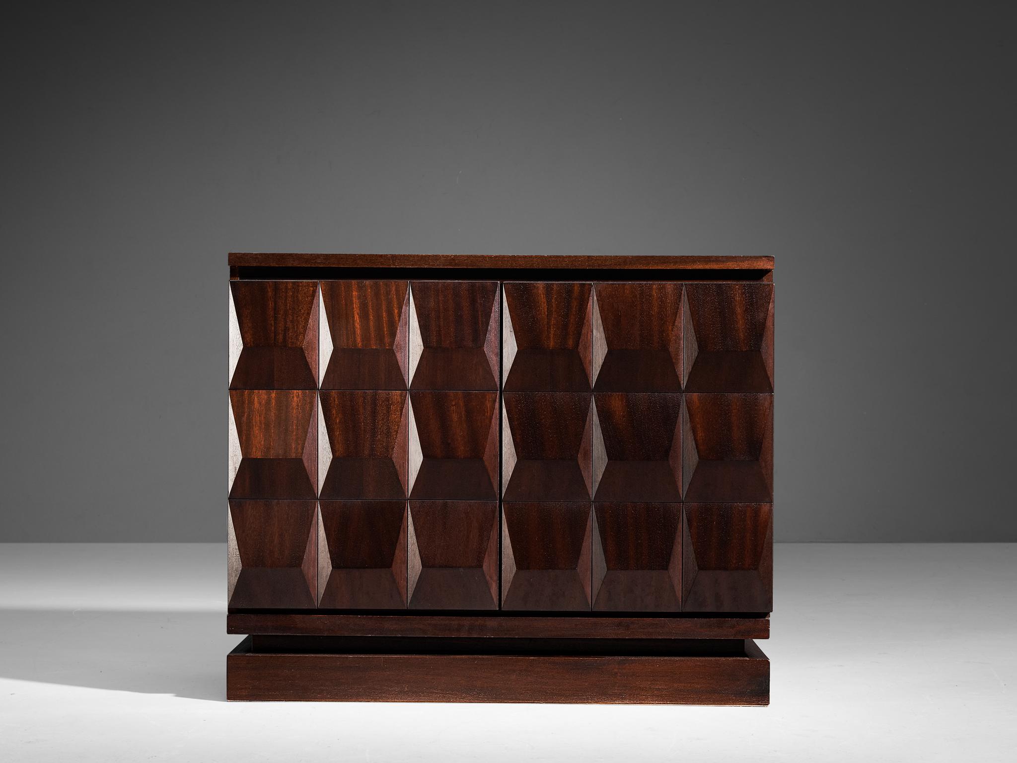 Late 20th Century Belgian Brutalist Cabinet in Stained Oak
