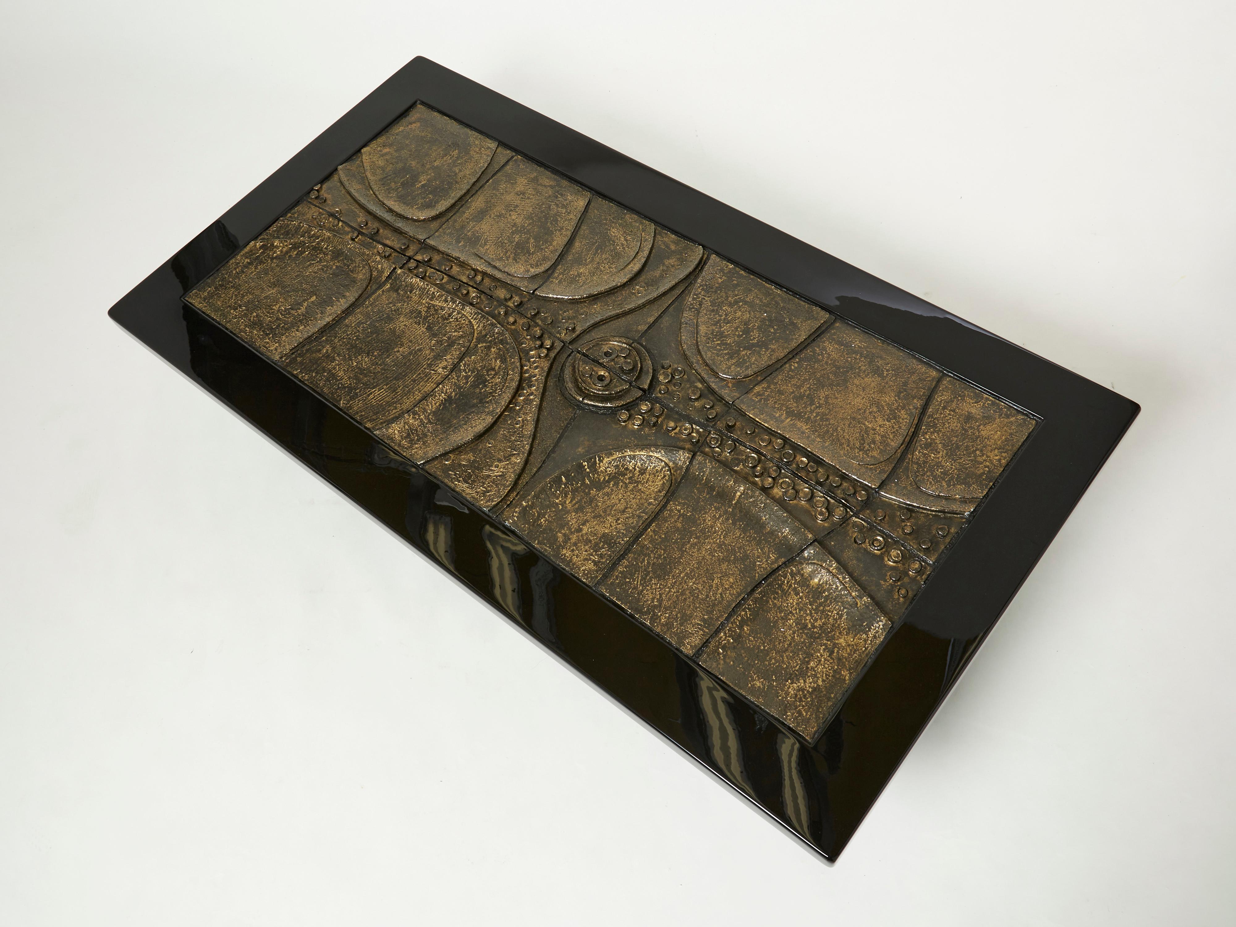 Mid-Century Modern Belgian Brutalist Ceramic Lacquer Coffee Table by Pia Manu 1970s For Sale