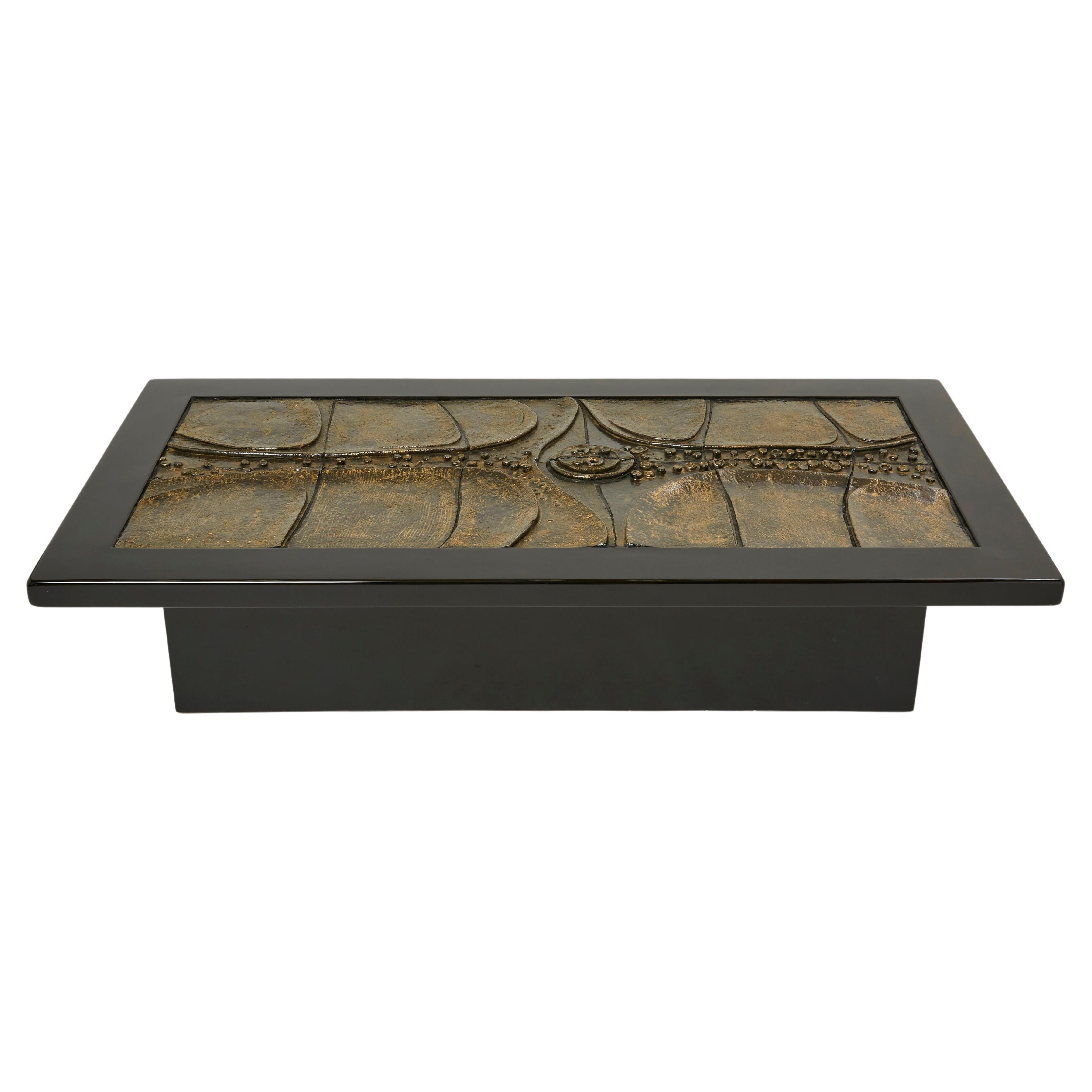 Belgian Brutalist Ceramic Lacquer Coffee Table by Pia Manu 1970s