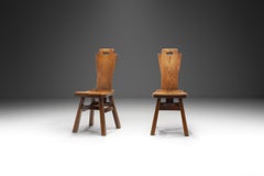 Belgian Brutalist Chairs in Heavy Oak, Belgium 1970s