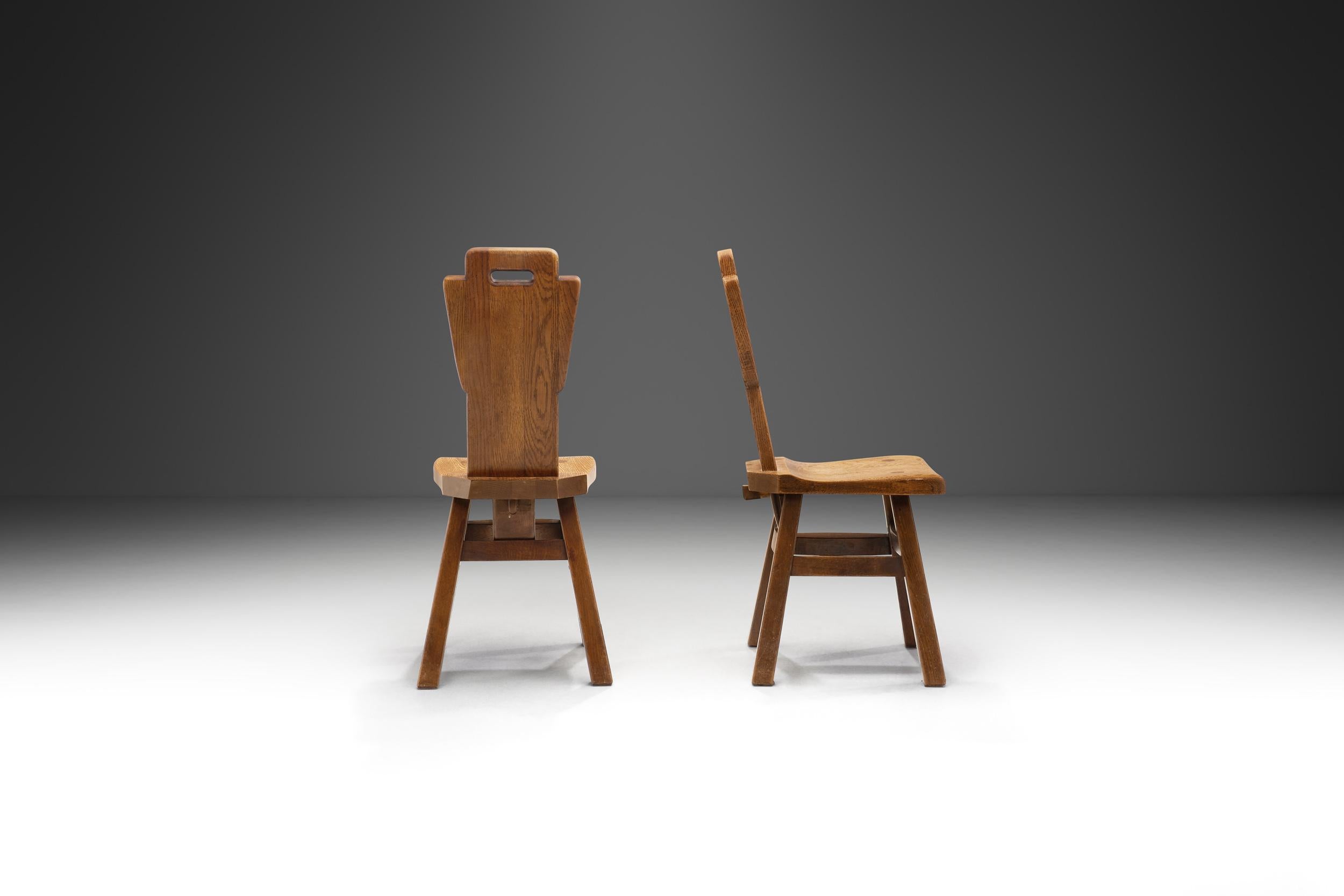 Late 20th Century Belgian Brutalist Chairs in Heavy Oak, Belgium 1970s For Sale