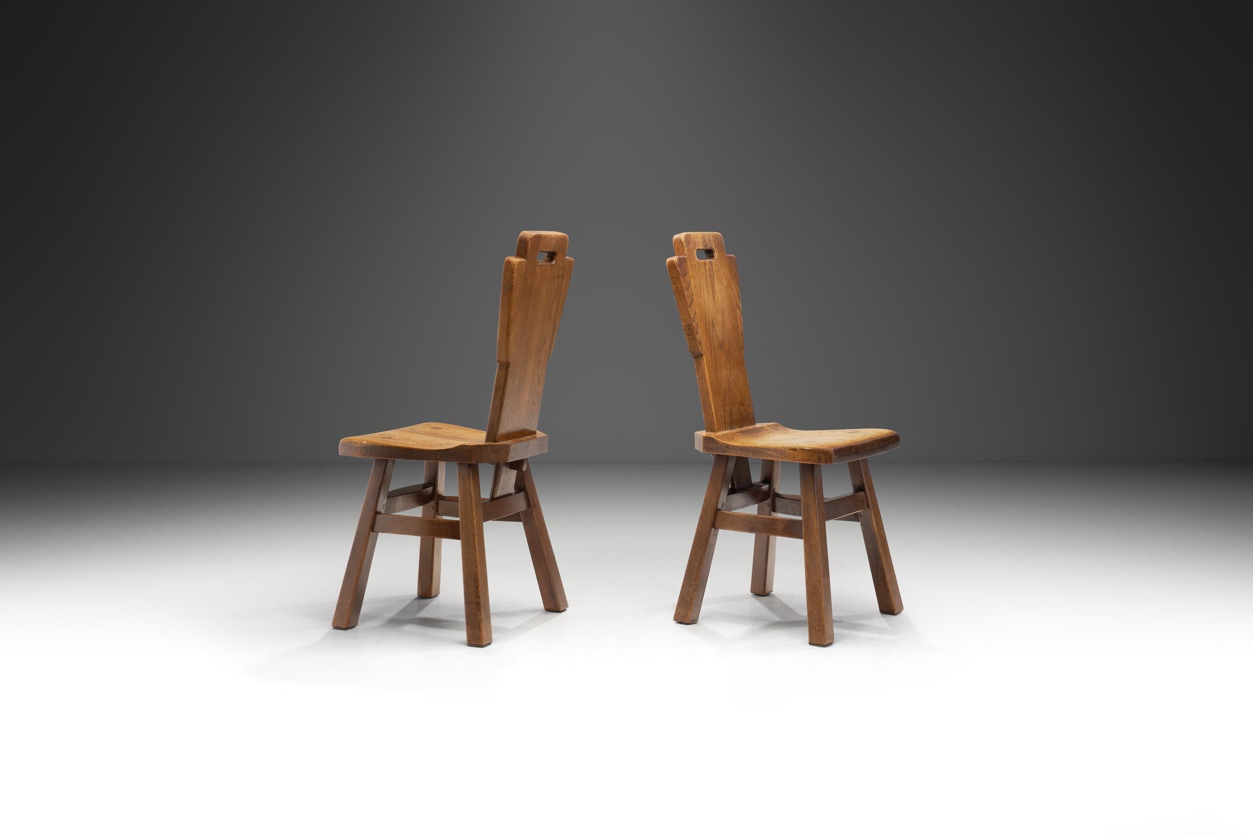 Belgian Brutalist Chairs in Heavy Oak, Belgium 1970s For Sale 1