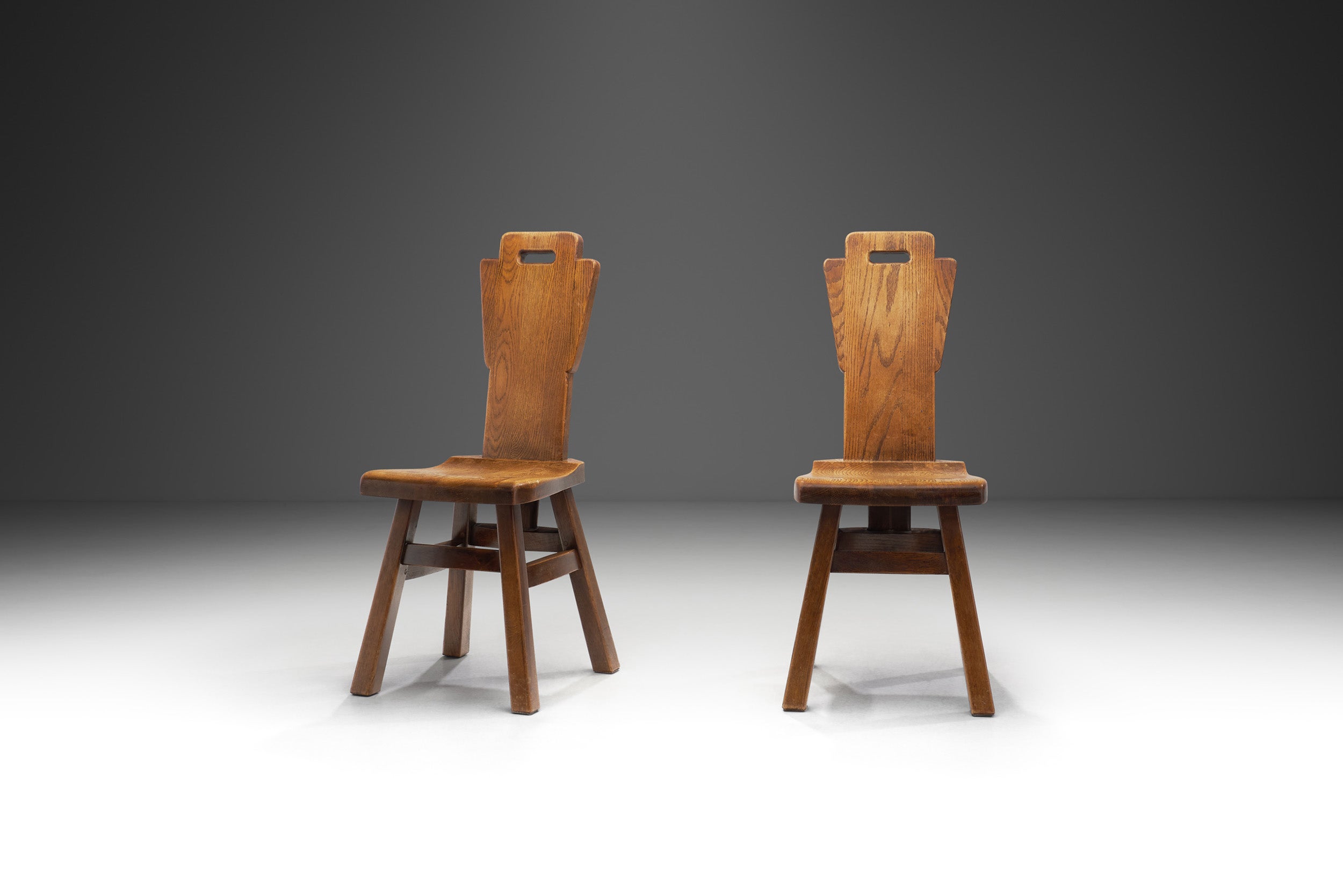 Belgian Brutalist Chairs in Heavy Oak, Belgium 1970s For Sale