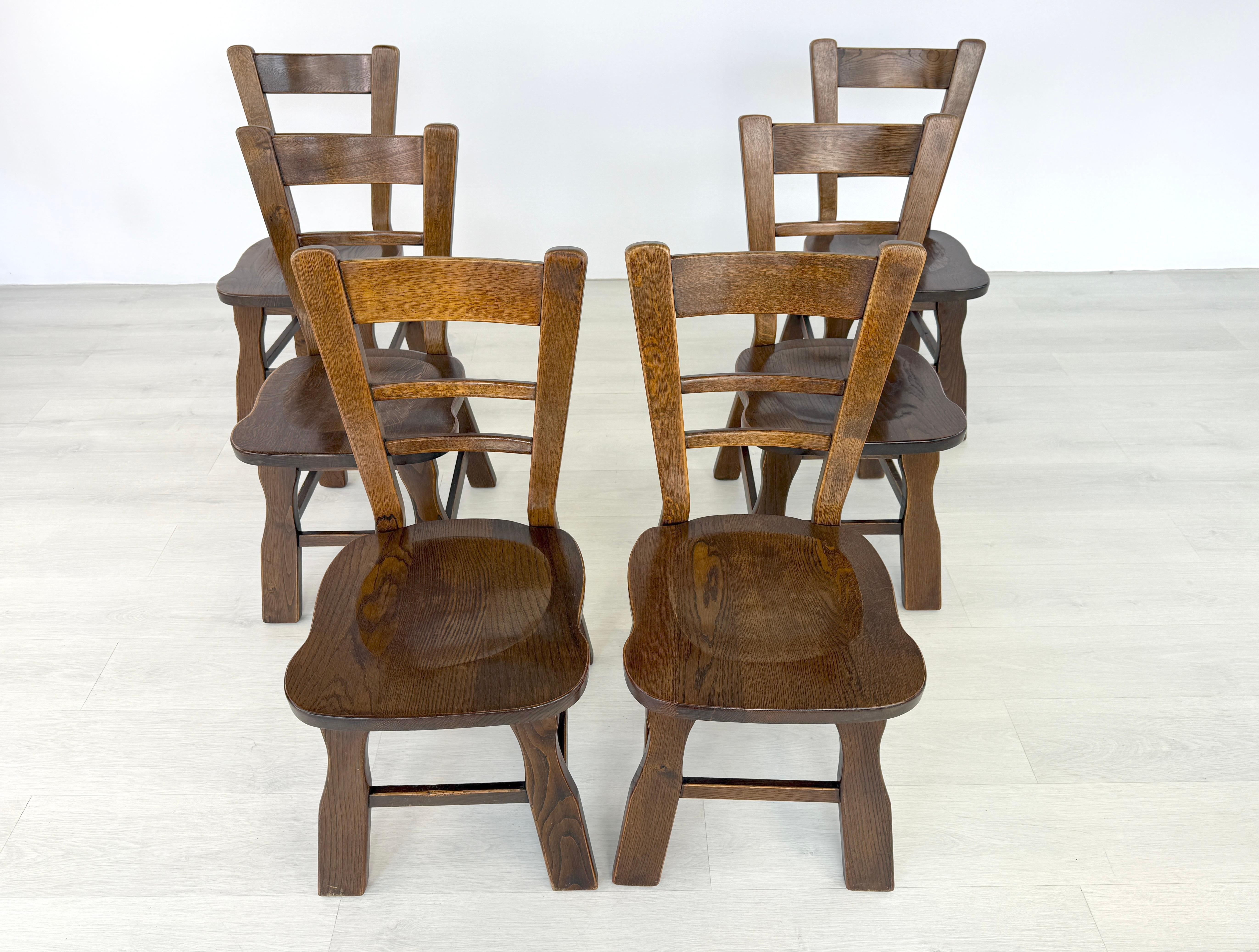 Brutalisme Chaises de salle à manger belges brutalistes - Lot de 6 en vente