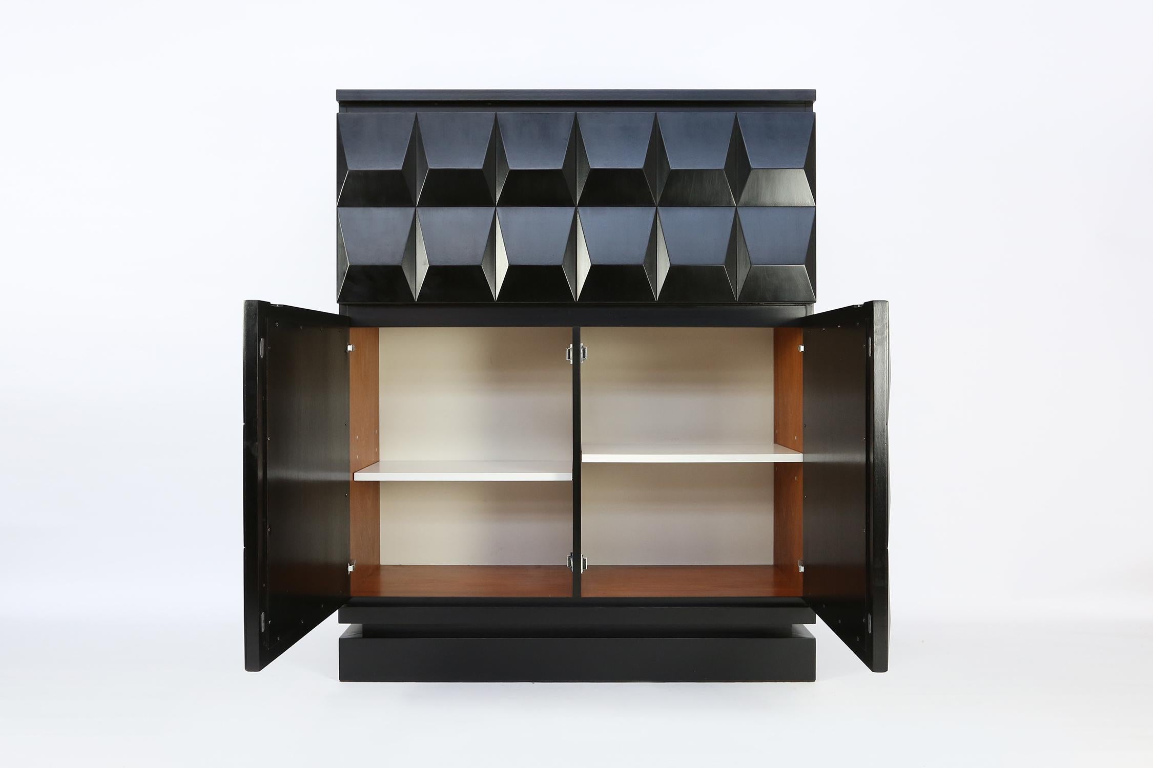 Belgian Brutalist Graphical Black Highboard, 1970s 4