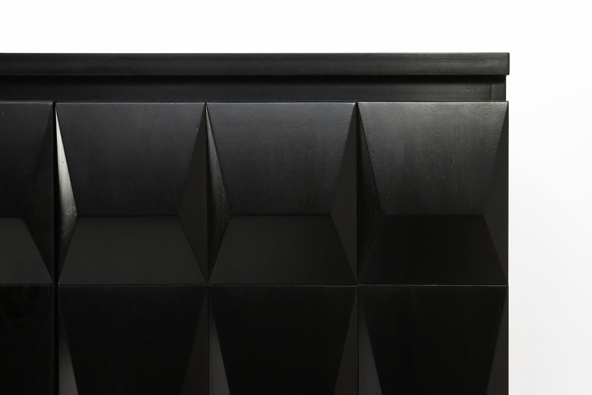 Ebonized Belgian Brutalist Graphical Black Sideboard 1970s For Sale